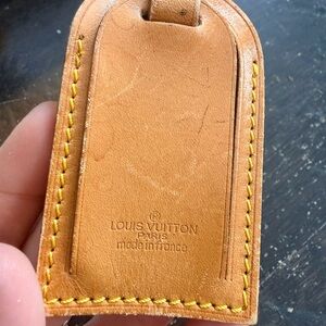 Louis Vuitton Tan Leather Luggage Tag with Yellow Stitching